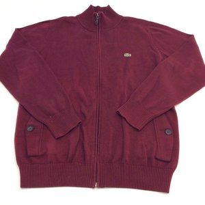 Mens Lacoste Maroon Zip Up Sweater Size 4